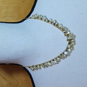 14k Gold Over Silver Freshwater Pearls & Tourmaline Necklace 18" Adjustable